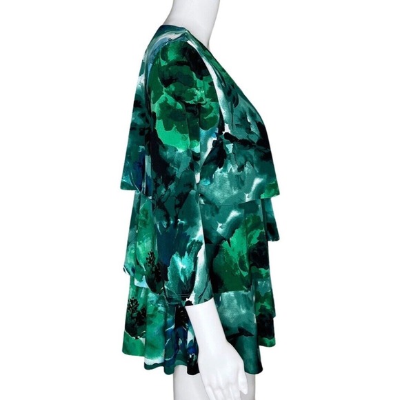 Susan Graver Shirt Womens Small Blue Green Layered Ruffle Blouse Colorful Casual - Picture 2 of 8